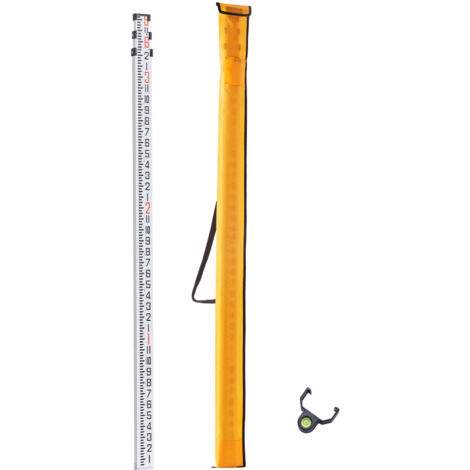 Mophorn Varilla de nivelación de aluminio, varilla de medición telescópica de 3 secciones de 9 pies, varilla de nivelación de doble cara de 1/8 pulgadas, varilla de medición de aleación de aluminio.