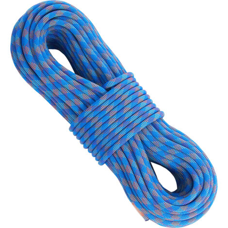 Mophorn Cuerda de escalada dinámica de 10,2 mm, 70 m (230 pies), resistencia de 25 kN, fibra elástica con mosquetones de acero para rapel, rescate y escape, azul