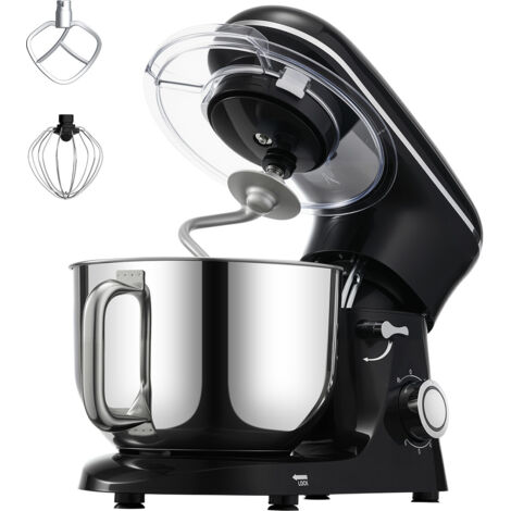 Mophorn Batidora de pie, batidora de masa de 6 cuartos de galón, con cabezal inclinado de 6 velocidades y 1400 W con tazón de acero inoxidable, gancho, batidor, batidor, raspador, color negro