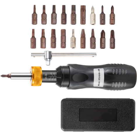 Mophorn Juego de destornilladores dinamométricos de 1/4", rango de 10 a 50 in-lb, precisión de ±5 %, 18 puntas y estuche