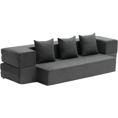 Mophorn Sofá cama plegable , sofá cama convertible 3 en 1 con 3 almohadas, sillón cama de espuma viscoelástica de 25 D, funda lavable, gris oscuro (Twin)