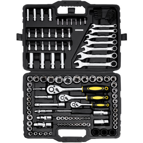 Juego De Herramientas Mecánicas De 121 Piezas, Con Dados De 1/4", 3/8" Y 1/2", Con Medidas SAE Y Métricas, Puntas, Llaves, Trinquete, Accesorios Y Estuche De Plástico Para Reparación De