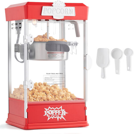 Mophorn Máquina para hacer palomitas de maíz, 480 W, hervidor de 4 oz, 1,5 galones por tanda, máquina para hacer palomitas de maíz de sobremesa con 3 palas, estilo cine, color rojo