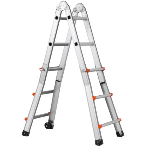 Mophorn Escalera telescópica de 10 pies con estructura en A, escalera extensible compacta de aluminio, escalera multifunción plegable, interior/exterior, carga de 330 lb, color plateado