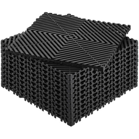 Mophorn Alfombrillas de drenaje entrelazadas de 12 x 12 pulgadas, 12 piezas de baldosas antideslizantes modulares, alfombrilla de drenaje de PP para piso y ducha, color negro
