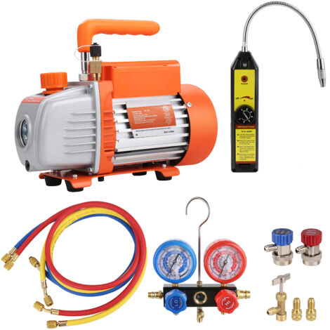 Mophorn Bomba de Vacío de Aire Acondicionado 113 L/min Bomba de Vacío de Refrigeración HVAC 180 W con Manómetros Múltiples Kit de Manguera Tricolor 1450 rpm para Refrigeración de Aire Acondicionado