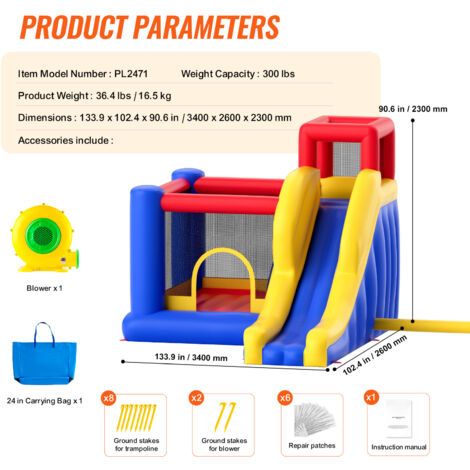 Castillo Hinchable Con Tobogán Y Piscina – 6,28 X 2,93 X 1,95 M – Incluye Soplador – Capacidad 6 Niños / 200 Kg – Certificado De Seguridad EN71