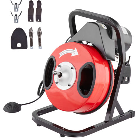 Mophorn Máquina de limpieza de drenaje de 50 pies x 1/2 pulgada, barrena de serpiente de alcantarillado de alimentación manual, con 4 cortadores e interruptor de pie accionado por aire para tuberías
