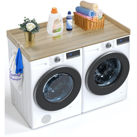 Mophorn Encimera para lavadora y secadora, 54 x 27 pulgadas, de madera, resistente al agua con almohadillas antideslizantes, para organizar la ropa, roble