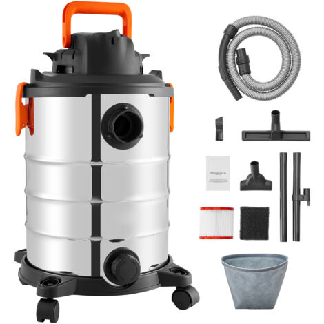 Mophorn Aspiradora de taller Mophorn para seco y húmedo,30 l,6HP pico,de acero inoxidable,con succión y soplador eficientes,boquilla,aspiradora de taller portátil con accesorios,color plateado ynegro