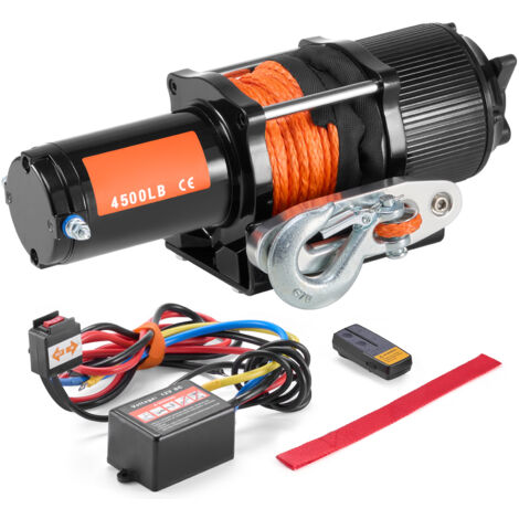 Mophorn Cabrestante Electrico ATV UTV Capacidad de Remolque 2041 kg 12 V DC Cuerda Sintetica de 12 Hilos Φ0,6x1188,7 cm Control Remoto Inalámbrico y por Cable Impermeable IP55 para Remolque ATV UTV