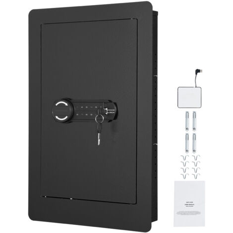 Mophorn Caja fuerte de pared de 25,59" de alto, caja fuerte oculta de 3 niveles con teclado, 3 estantes extraíbles y 6 llaveros, caja fuerte de pared de acero laminado en frío Q235 con luz LED y alarm