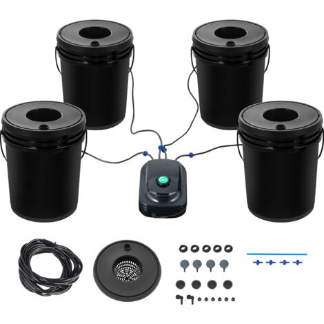 Mophorn DWC Sistema de Cultivo Hidropónico Kit de Cultivo de Agua Profunda de 20 L 4 Cubos con Bomba de Aire Piedras de Aire Dispositivo de Nivel de Agua Sistema Hidropónico DWC para Vegetales de Hoja