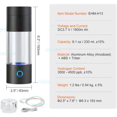 Generador De Botellas De Agua De Hidrógeno, Hasta 6000-8000 PPB, Máquina Ionizadora De Agua De Hidrogeno Portatil Con Tecnologia Pem Para Viajes En
