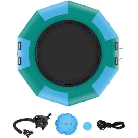 VEVOR Trampolín Inflable De Agua 415x60 Cm | Con Bomba Eléctrica | Para Piscina | Niños Y Adultos | Azul Y Blanco