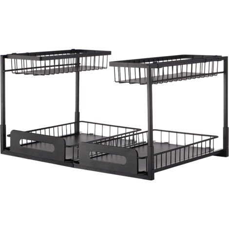 Mophorn Organizador de gabinete extraíble de 2 niveles (10,7" de ancho x 14,2" de profundidad), organizador y almacenamiento debajo del fregadero. Organizador de gabinete con cajón deslizable