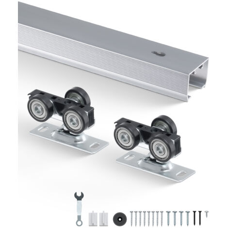 Mophorn Kit de rieles de herrajes para puertas corredizas de bolsillo, juego resistente de 6 pies, para puertas de 24" a 36" de ancho, calidad superior, deslizamiento suave, fácil instalación (1/5)