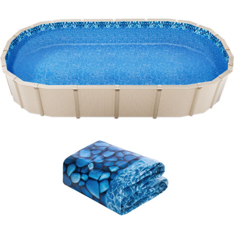 Mophorn Revestimiento de piscina ovalado de 18 pies por 33 pies de para piscinas elevadas Unibead, calibre estándar, altura de pared de 52 pulgadas
