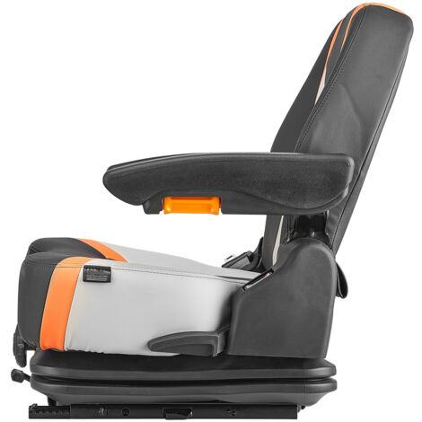 Mophorn Asiento universal para montacargas, asiento con suspensión para tractor con respaldo ajustable, apoyabrazos y cinturón de seguridad. Asiento de tractor plegable seguro con microinterruptor