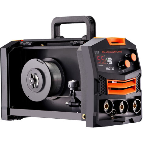 Mophorn Soldador MIG, máquina de soldadura MIG sinérgica de 130 A, soldador con núcleo de fundente sin gas, soldador MIG inversor IGBT portátil con pantalla digital