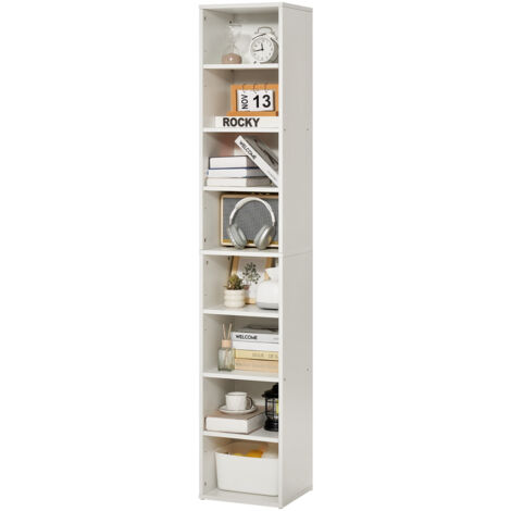 Mophorn Estantería estrecha de 8 niveles: estantería alta de madera abierta de 71 pulgadas. Estante ajustable en altura. Estantería de piso independiente para exhibición y almacenamiento