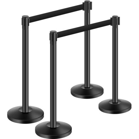 Mophorn Poste de cola, 4 piezas, barrera de control de multitudes con 4 cinturones retráctiles, poste de cola de acero al carbono negro con base de inyección de arena para teatros, fiestas, bodas