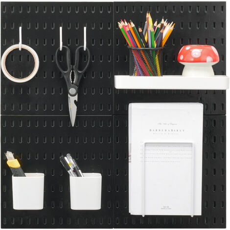 Mophorn Kit de tablero perforado de plástico de 11" x 11", organizador de pared de 4 paneles con accesorios, para garaje, cocina, oficina, color negro (1/5)