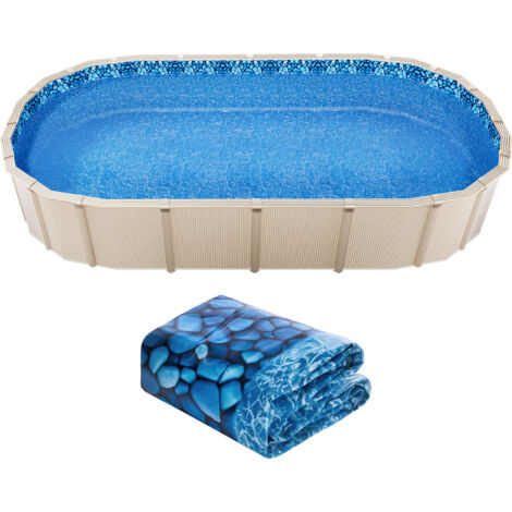 Mophorn Revestimiento para piscina ovalado de 3,6x7,3 m, superpuesto, para piscinas elevadas, altura de pared de 122 a 137 cm, vinilo duradero, calibre estándar para piscinas con laterales de acero