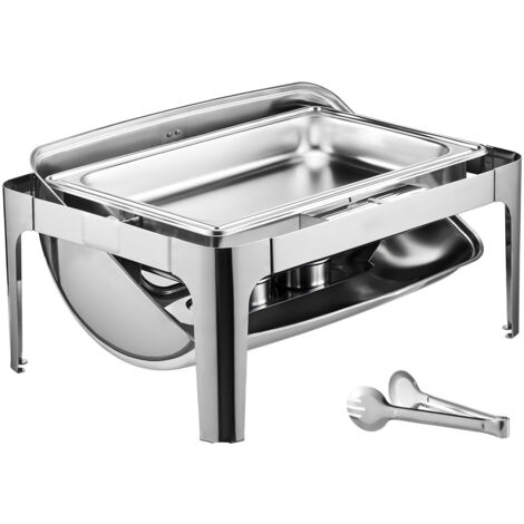 Mophorn Juego de plato para calentar alimentos con tapa enrollable, de acero inoxidable de 9 cuartos de galón con 2 bandejas de tamaño mediano (1/5)
