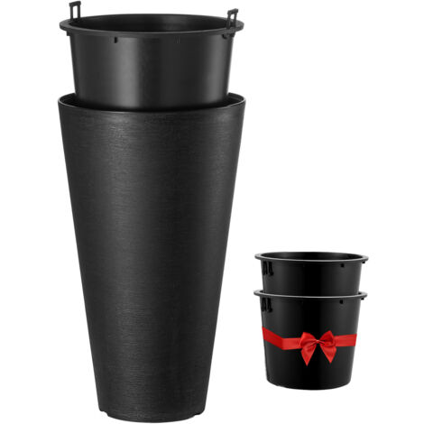 Mophorn Juego de 2 maceteros de 61 cm de alto. Maceteros grandes, redondos y negros para patio. Macetas altas y cónicas para flores y árboles, con diseño moderno y drenaje integrado.