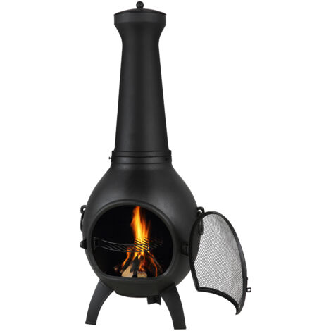 Mophorn Chimenea de exterior de 56 cm, brasero de leña con rejilla y tapa de aluminio inoxidable, ideal para barbacoa y para calentar, para patio, jardín o patio trasero
