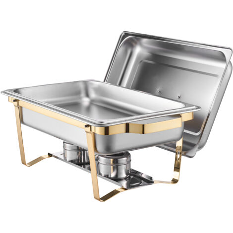 Mophorn Juego de bufé de escalfadores 8 cuartos de galón, paquete de 4. Escalfador de acero inoxidable con 2 bandejas grandes y 4 bandejas medianas. Calentador rectangular para catering con tapa (1/5)