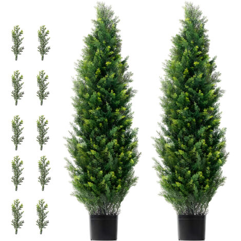 Mophorn Topiario de cedro artificial de 48 pulgadas, 2 piezas. Planta de pino ciprés artificial de hoja perenne con hojas adicionales y maceta. Juego con clasificación UV para decoración del hogar