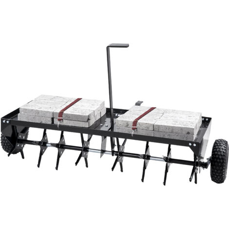 Mophorn Aireador de Césped Remolcable de 1500 x 980 x 885 mm con Enganche Universal, Púas de Hierro Alternadas, Capacidad de Carga de 63,5 kg para Jardines, Céspedes y Granjas, Color Negro