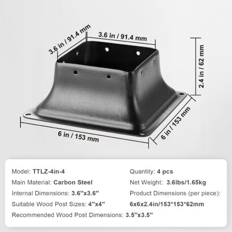 Myard - Cubierta Para Base De Poste De 4 X 4 Pulgadas (real 3.5 X 3.5 Pulgadas), Falda Brida Con Tornillos Para Terraza, Porche, Moldura De Soporte Para Barandilla Pasamanos