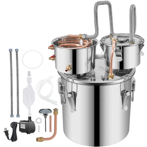 Mophorn 38L Destilador de Agua, Alambique de Acero Inoxidable con Tubo de Cobre, Kit de Elaboración Casera, Termómetro Incorporado, Incluye Bomba de Circulación, para Whisky Brandy Spirits (1/5)