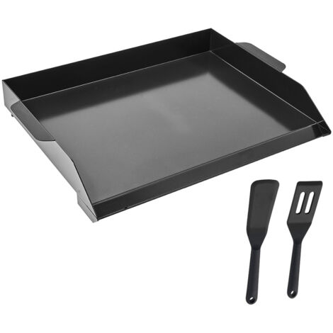 Mophorn Parrilla Universal Rectangular de Acero al Carbono de 502 x 370 mm con Superficie Lisa, Plancha de Gas para Barbacoa, Utensilio de Cocina Portátil con Asa, Negro