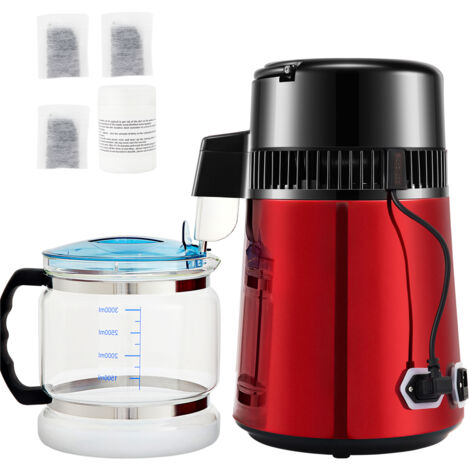 Mophorn Destilador de agua de 4 L, 1 L/H, 750 W, con temporizador de 0 a 99 H, pantalla de temperatura, acero inoxidable 304, destilador de encimera, incluye jarra de vidrio, polvo de limpieza