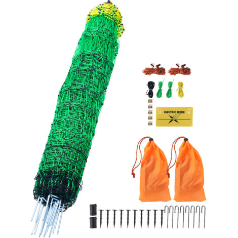 Mophorn Kit de red para cerca electrica cerca de red de PE 1,06 x 49,98 m con postes de estaca de doble púa malla utilitaria portátil para cabras, ovejas, corderos, ciervos, cerdos, perros, granjas (1/5)
