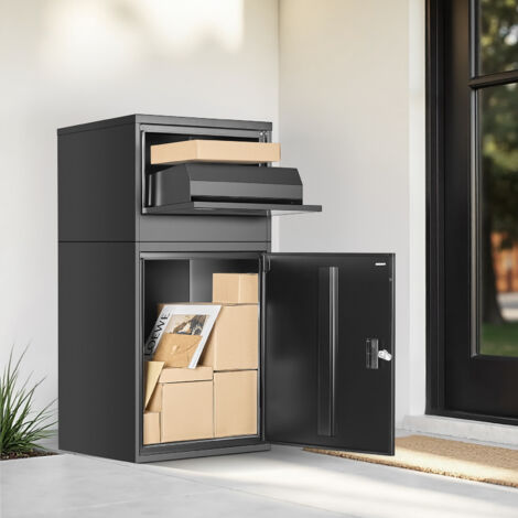 Mophorn Buzón de Correo para Paquetes de Exterior 500 x 398 x 980 mm Buzón con Cerradura de Acero Galvanizado con Diseño Antirrobo Resistente a la Intemperie para Hogar, Oficina, Porche, Negro