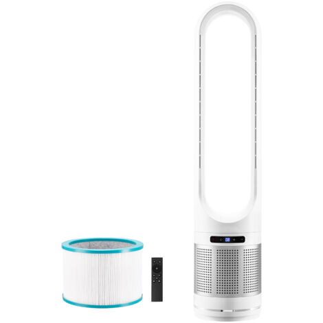 Mophorn Ventilador de torre sin aspas con velocidades ajustables, oscilación, temporizador, filtración HEPA, control remoto y purificación de aire.