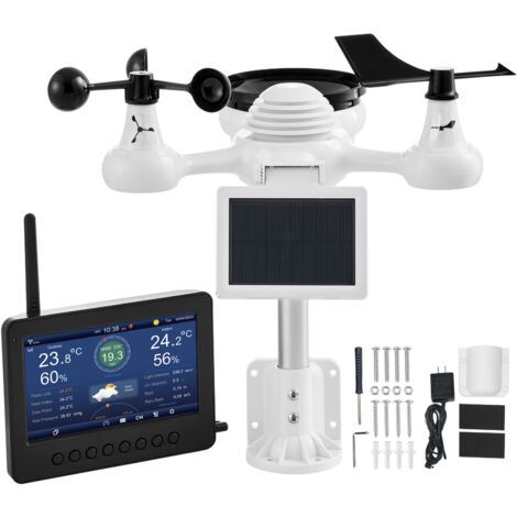 Mophorn Estación meteorológica inalámbrica 7 en 1 con Wi-Fi, pantalla colorida TFT de 7", sensor exterior alimentado por energía solar, monitoreo interior y exterior, incluye temperatura