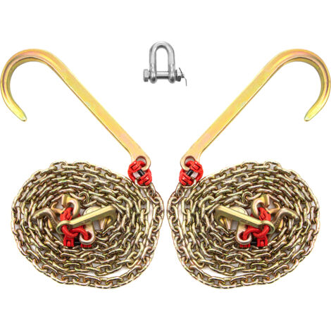 Mophorn Cadena de gancho J 2 piezas cadena de remolque con brida de transporte G80 cadena de acero de aleación correas de remolque carga de 4200 kg resistencia a la rotura 8000 kg para camiones
