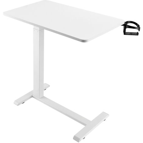 Mophorn Mesa de Cama Ajustable, Mesa Auxiliar Móvil con 4 Ruedas Ocultas, Escritorio para Portátil con Portavasos, Superficie de Aglomerado para Uso en Cama, Oficina y Estudio, Color Blanco