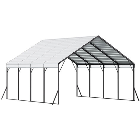Mophorn Cochera metálica de 6 x 6 m para exteriores con estructura sólida y techo resistente, toldo con paredes laterales desmontables, ideal como refugio versátil para vehículos