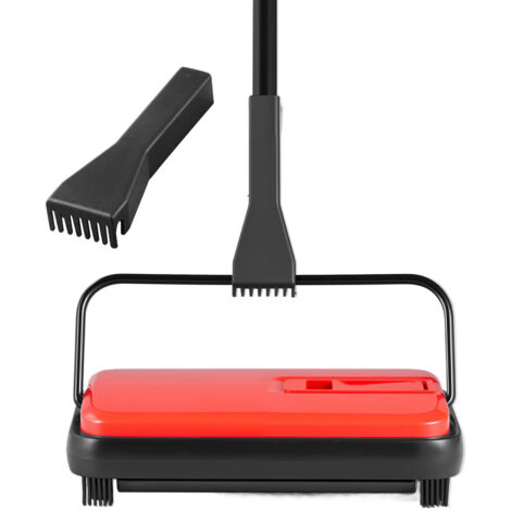 Mophorn Barredora manual para alfombras y pisos con depósito de 300 ml, fácil de vaciar, ancho de limpieza de 17 cm, ideal para alfombras de oficina y hogar, polvo y pelo de mascotas, color rojo
