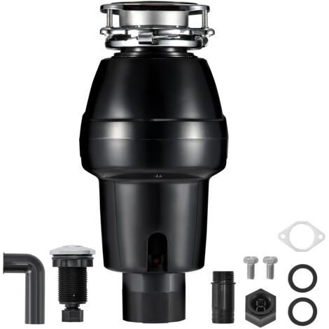 Mophorn Triturador de residuos de cocina, 3/4 HP, sistema para desechar restos de alimentos, montaje de 3 tornillos, 3600 RPM, incluye cable de alimentación, dimensiones 185x185x370mm, color negro