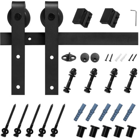 Mophorn Kit de herrajes para puerta corrediza de granero fabricado en acero al carbono, con riel de 1,83 m diseñado para una sola puerta. Compatible con puertas de hasta 91,44 cm (1/5)