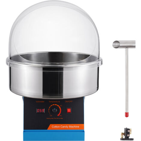 Mophorn Máquina de algodón de azúcar eléctrica de 1000 W, máquina comercial para hacer algodón de azúcar con recipiente de acero inoxidable, tapa, cuchara para azúcar, uso doméstico (azul)
