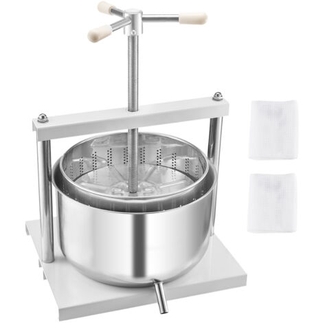 Mophorn Prensa de Vino de Frutas 12 L, 2 Barriles de Acero Inoxidable, Exprimidor Manual, para Hacer Sidra, Manzana, Uva, Tintura, Miel, Aceite de Oliva con Mango Triangular, 370 x 355 x 665 mm (1/5)